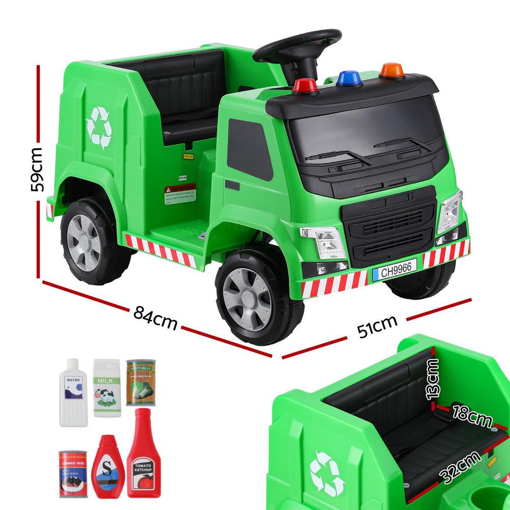 Rigo Kids Ride On Car Garbage Truck Police Light 12V Electric Toys Cars Green.