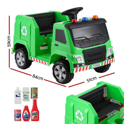 Rigo Kids Ride On Car Garbage Truck Police Light 12V Electric Toys Cars Green.