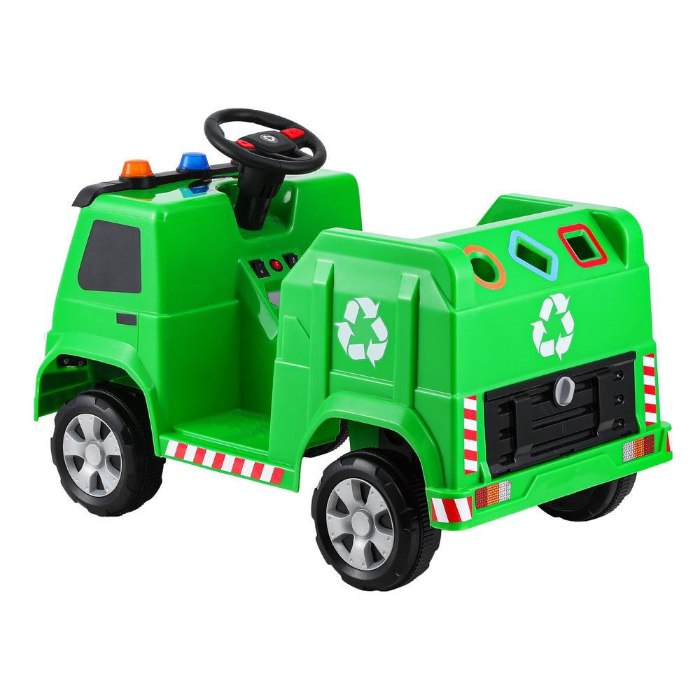 Rigo Kids Ride On Car Garbage Truck Police Light 12V Electric Toys Cars Green.