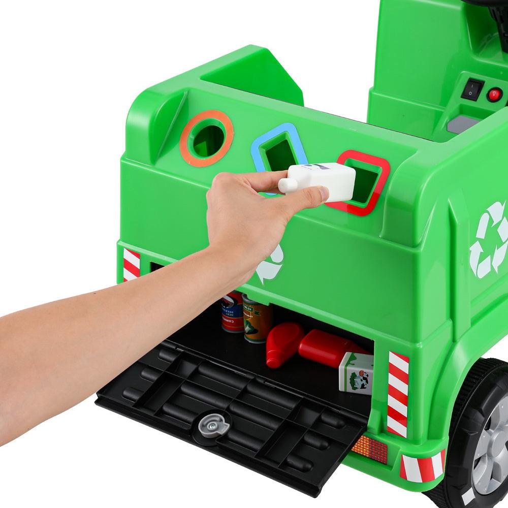 Rigo Kids Ride On Car Garbage Truck Police Light 12V Electric Toys Cars Green.