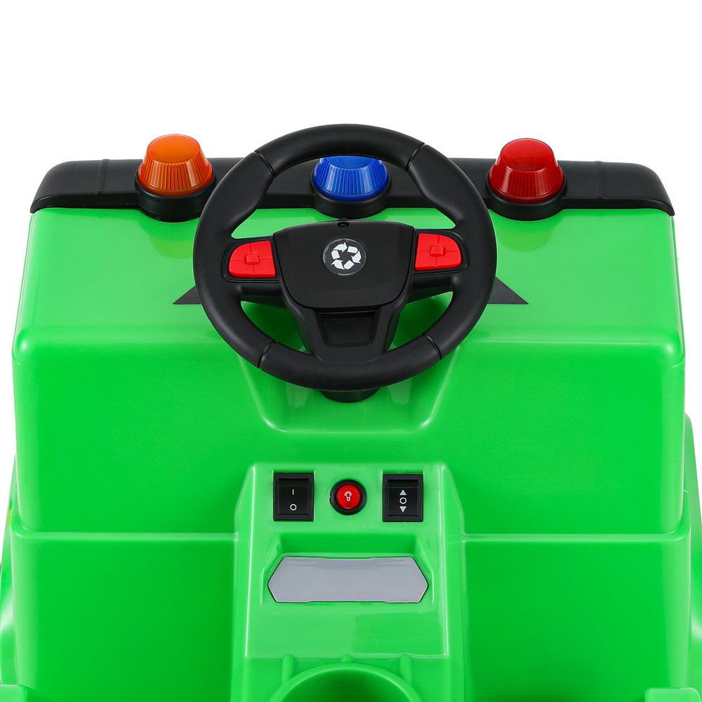 Rigo Kids Ride On Car Garbage Truck Police Light 12V Electric Toys Cars Green.