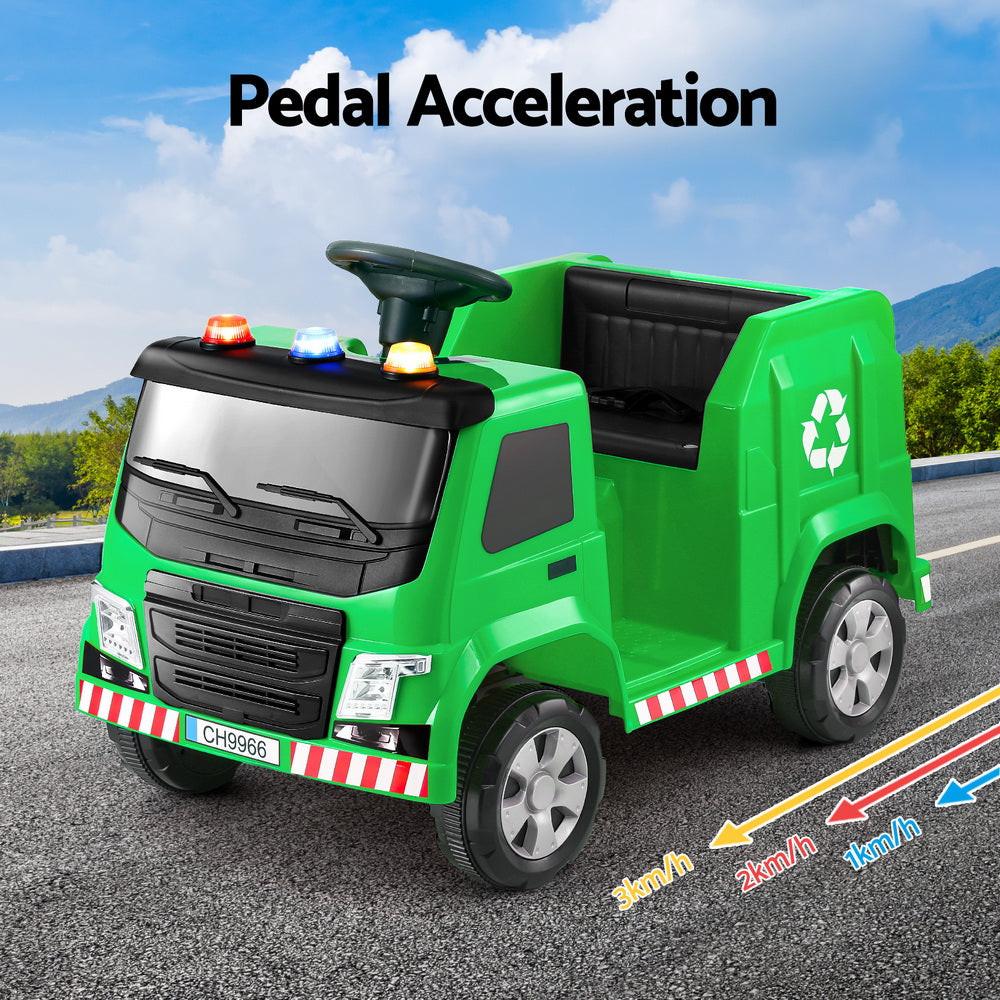 Rigo Kids Ride On Car Garbage Truck Police Light 12V Electric Toys Cars Green.