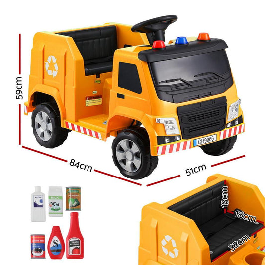 Rigo Kids Ride On Car Garbage Truck Police Light 12V Electric Toys Cars Yellow.