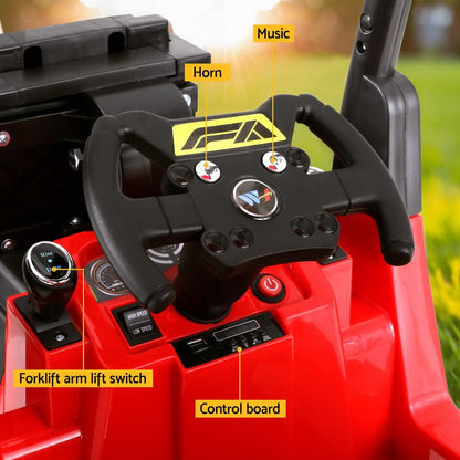 Rigo Kids Electric Ride On Car Forklift Loader Toys Cars Horn Remote 12V Red.