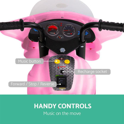 Rigo Kids Electric Ride On Police Motorcycle Motorbike 6V Battery Pink.
