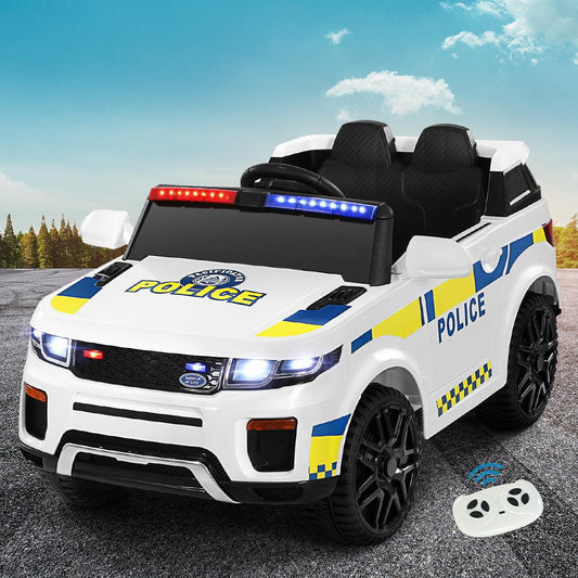 Rigo Kids Electric Ride On Patrol Police Car Horn Music Remote White.