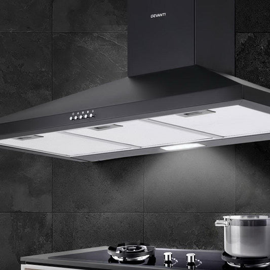 Devanti 900mm Range Hood 90cm Rangehood Black.