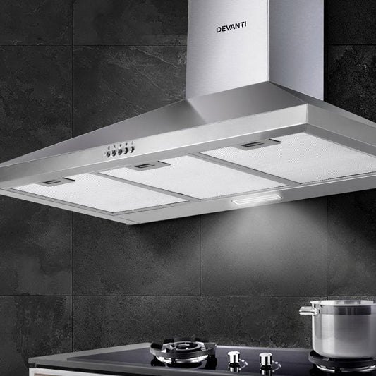 Devanti 900mm Range Hood 90cm Rangehood Stainless Steel.
