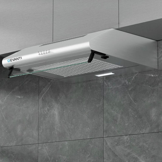 Devanti 600mm Range Hood 60cm Rangehood Kitchen Canopy LED Light Stainless Steel.