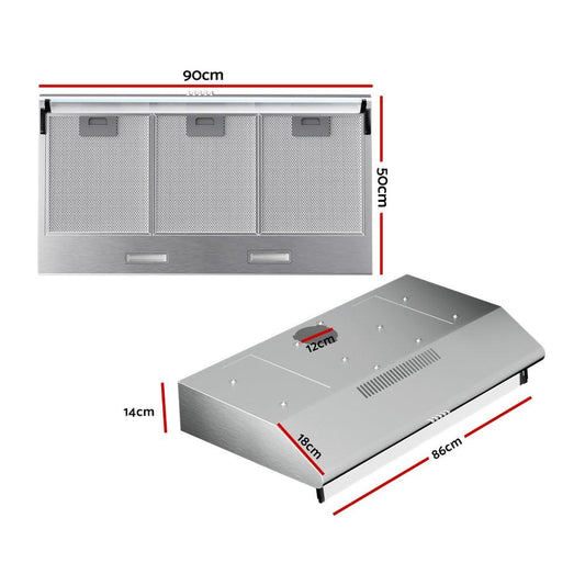 Devanti 900mm Range Hood 90cm Rangehood Stainless Steel.