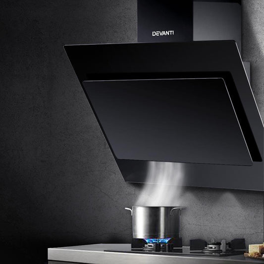Devanti 900mm Range Hood 90cm Rangehood Glass Black.