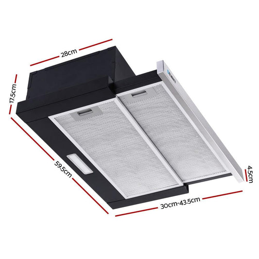 Devanti 600mm Range Hood 60cm Slide out Rangehood Stainless Steel.