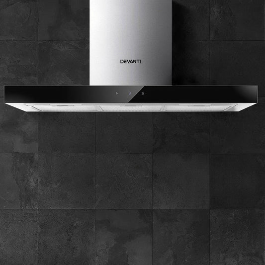 Devanti 900mm Range Hood 90cm Rangehood Glass Stainless Steel.
