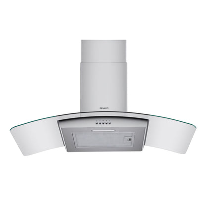 Devanti 90cm Range Hood Curved Glass Canopy Rangehood Kitchen Exhaust Fan