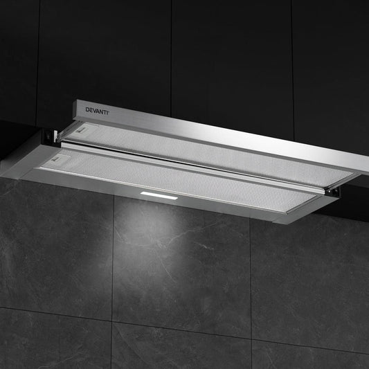 Devanti 900mm Range Hood 90cm Slide out Rangehood Stainless Steel.