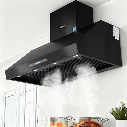 Devanti 1200mm Commercial BBQ Range Hood Dual Motor W/ Remote Control Black.