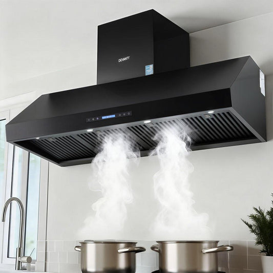 Devanti 1500mm Commercial BBQ Range Hood Dual Motor W/ Remote Control Black.