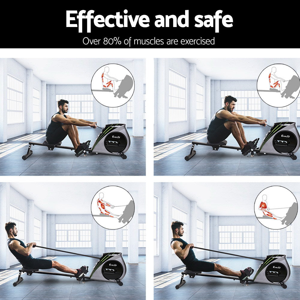 Everfit Rowing Machine Rower Elastic Rope Resistance Fitness Home Cardio Silver.