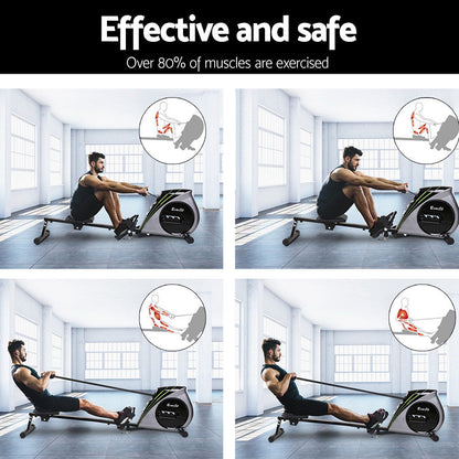 Everfit Rowing Machine Rower Elastic Rope Resistance Fitness Home Cardio Silver.