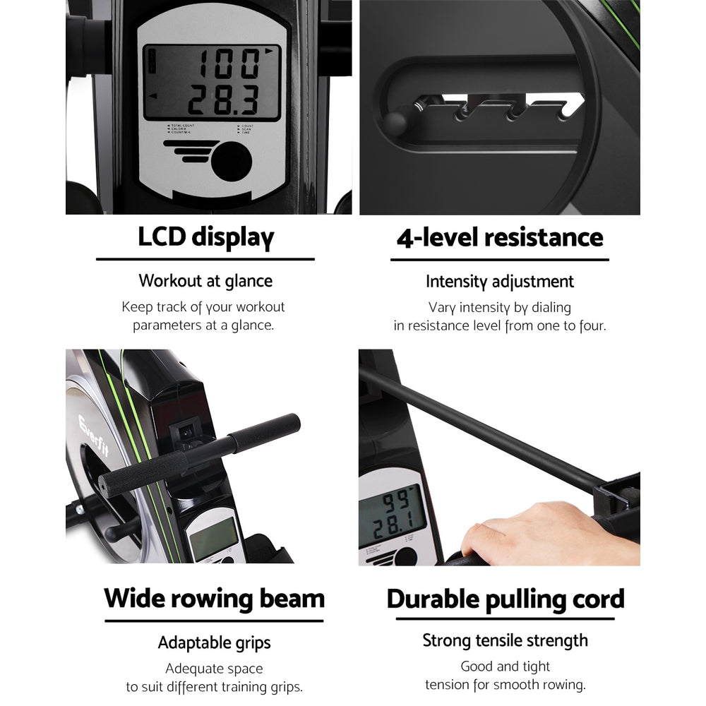 Everfit Rowing Machine Rower Elastic Rope Resistance Fitness Home Cardio Silver.