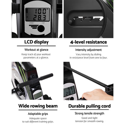 Everfit Rowing Machine Rower Elastic Rope Resistance Fitness Home Cardio Silver.