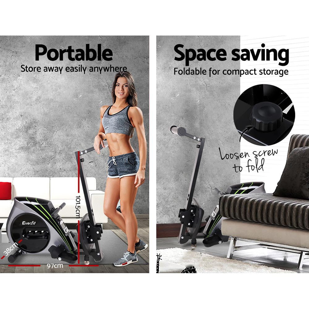 Everfit Rowing Machine Rower Elastic Rope Resistance Fitness Home Cardio Silver.