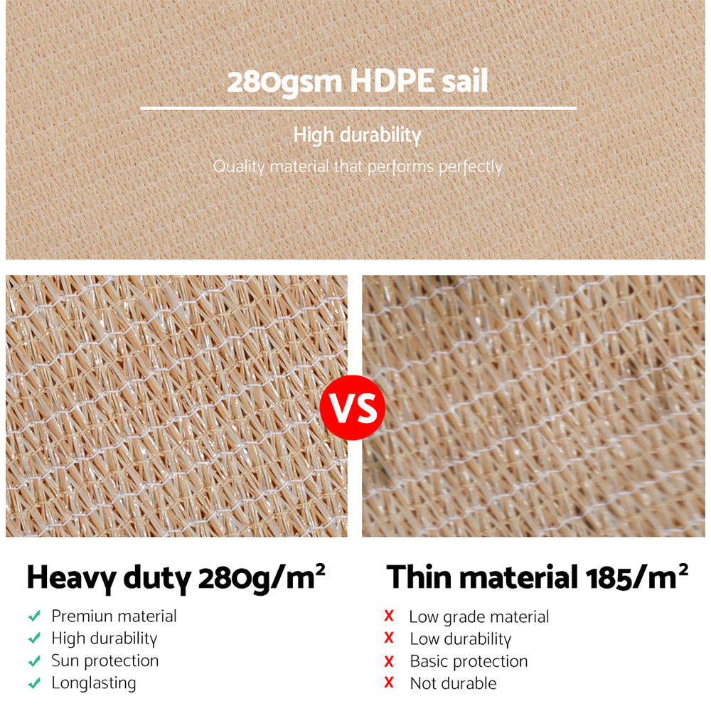 Instahut Shade Sail 3x6m Rectangle 280GSM 98% Sand Shade Cloth