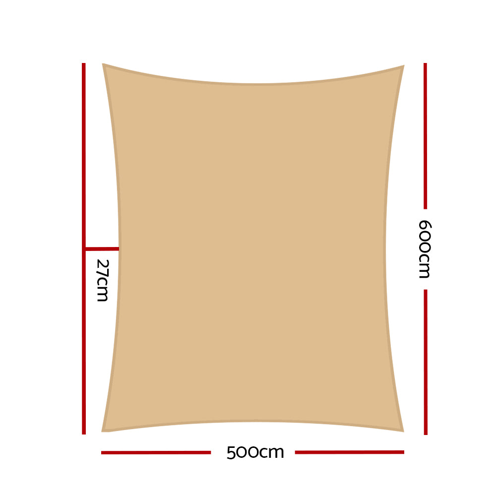 Instahut Shade Sail 5x6m Rectangle 185GSM 95% Sand Shade Cloth.