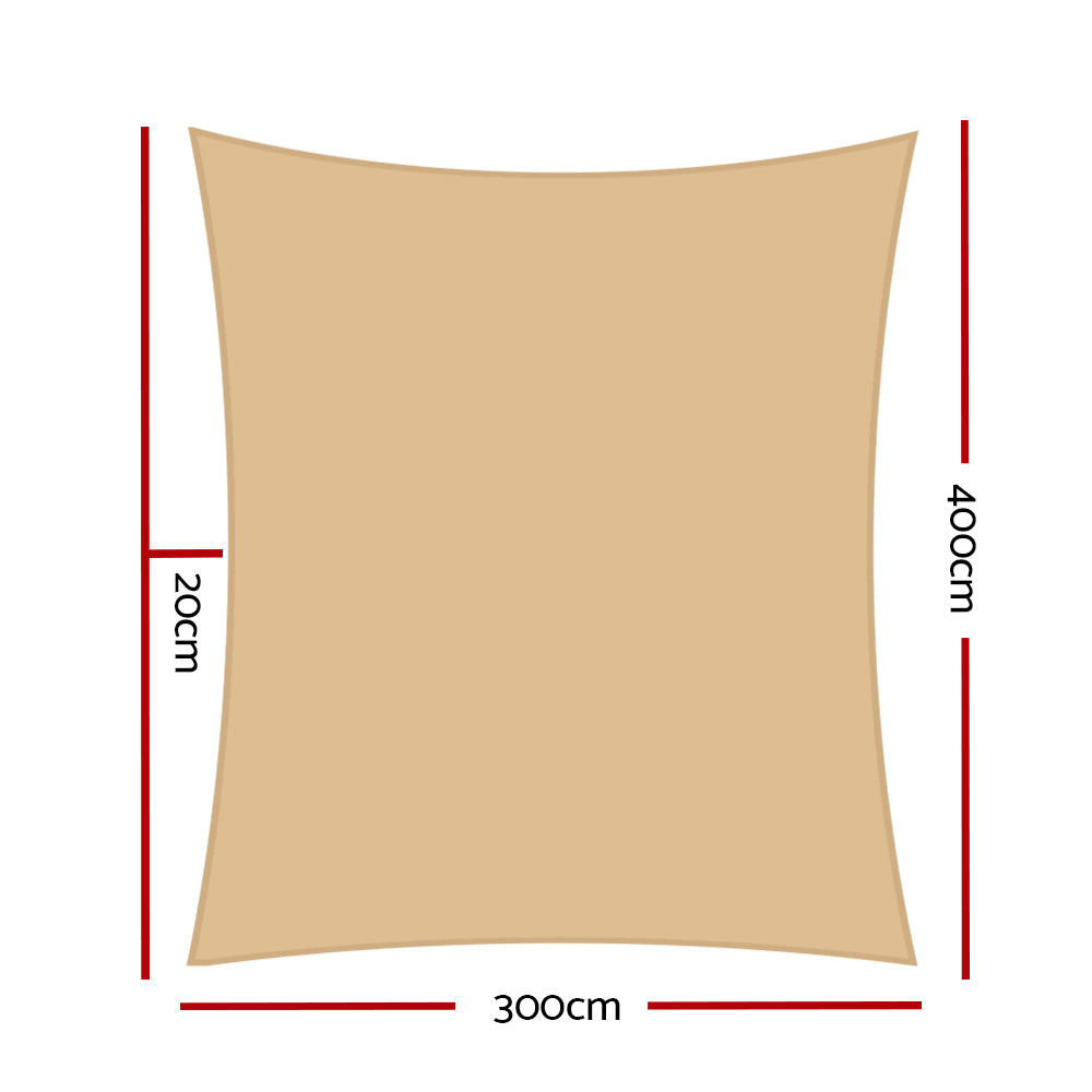 Instahut Waterproof Shade Sail 3x4m Rectangle Sand 95% Shade Cloth.