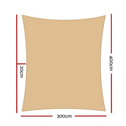 Instahut Waterproof Shade Sail 3x4m Rectangle Sand 95% Shade Cloth.