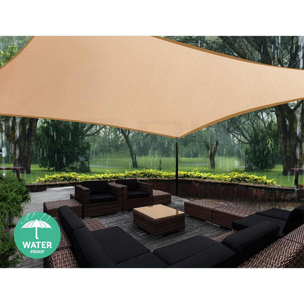 Instahut Waterproof Shade Sail 3x4m Rectangle Sand 95% Shade Cloth.