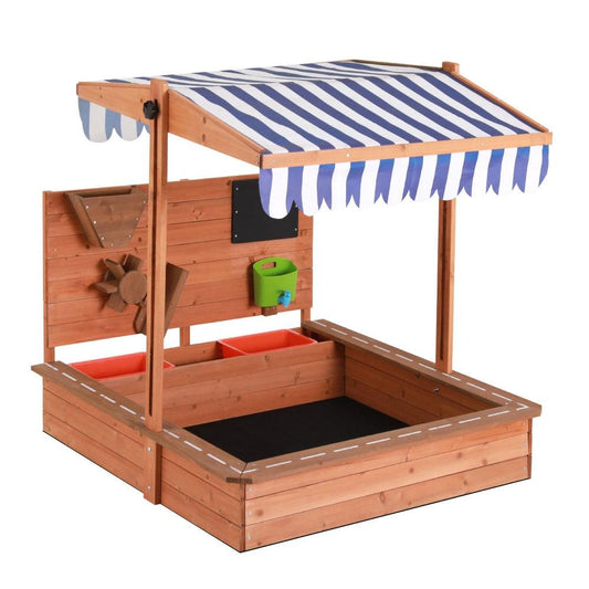 Keezi Kids Sandpit Wooden Canopy Sandbox With Cover Funnel Outdoor Toys 110cm.