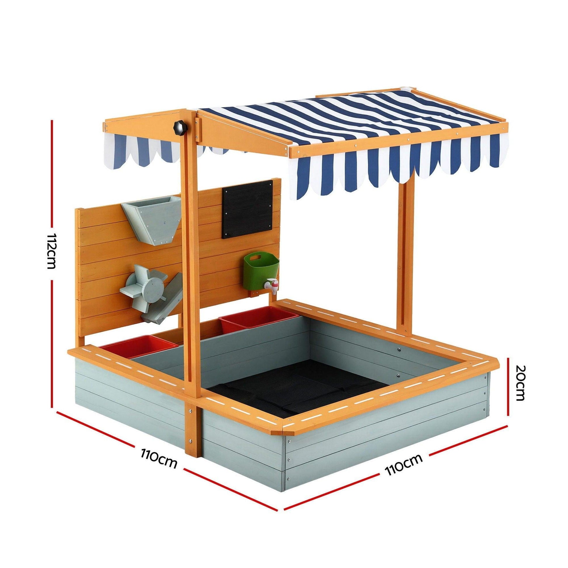 Keezi Kids Sandpit Wooden Canopy Sandbox With Cover Funnel Outdoor Toys 110cm Green.