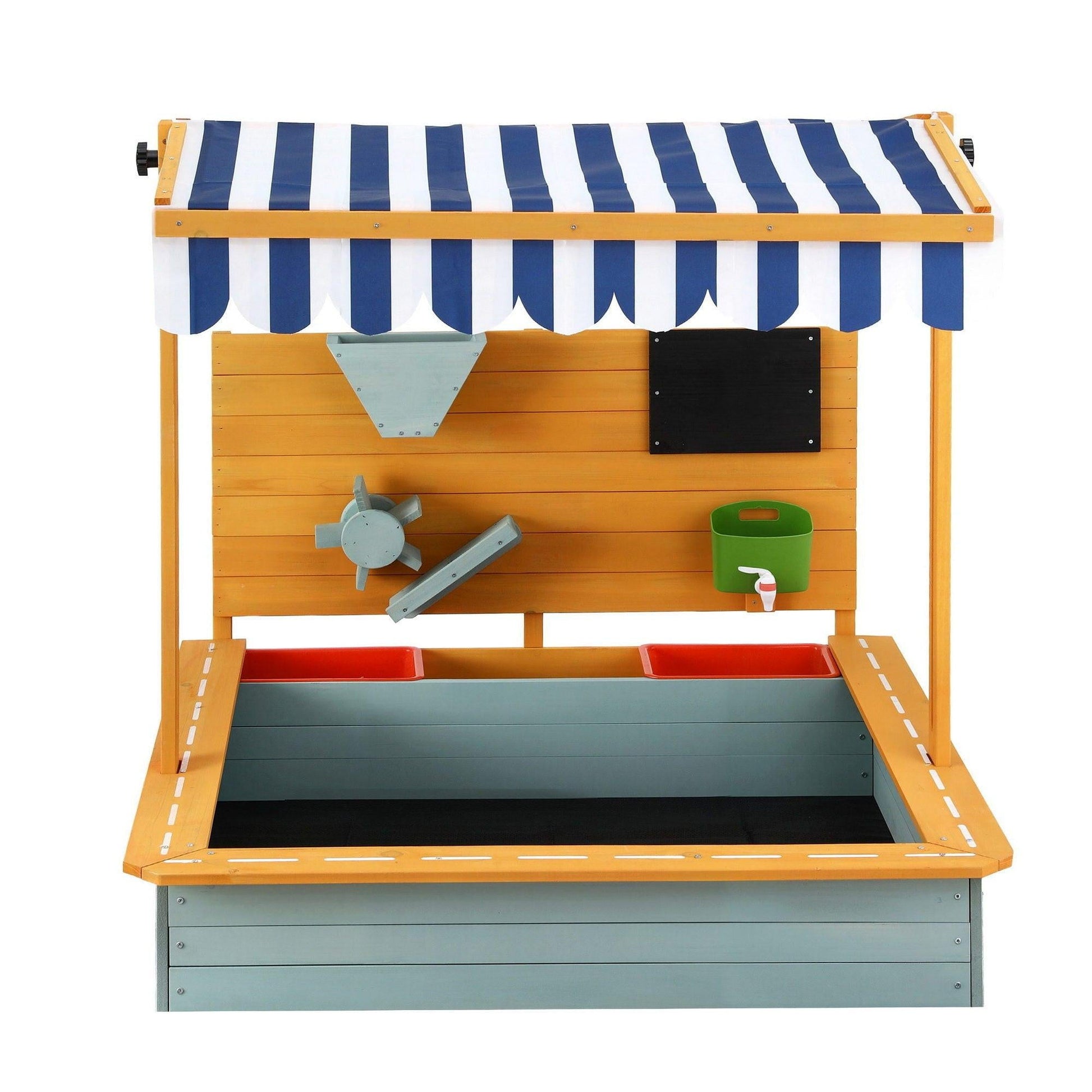 Keezi Kids Sandpit Wooden Canopy Sandbox With Cover Funnel Outdoor Toys 110cm Green.