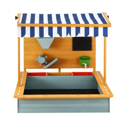 Keezi Kids Sandpit Wooden Canopy Sandbox With Cover Funnel Outdoor Toys 110cm Green.