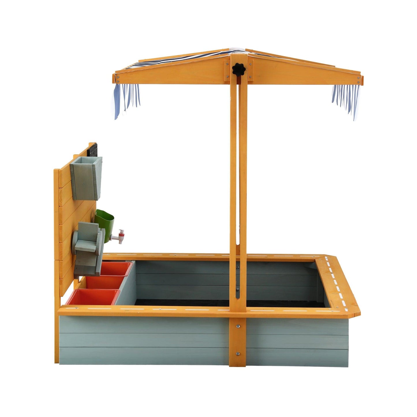 Keezi Kids Sandpit Wooden Canopy Sandbox With Cover Funnel Outdoor Toys 110cm Green.