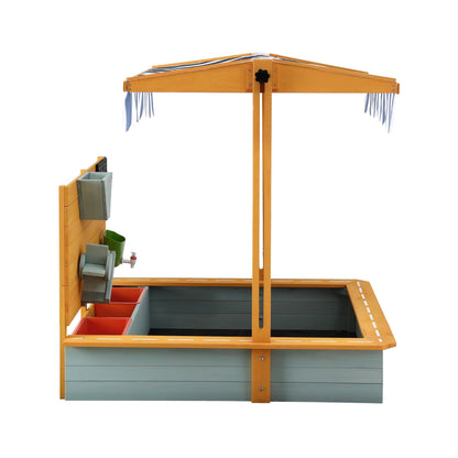 Keezi Kids Sandpit Wooden Canopy Sandbox With Cover Funnel Outdoor Toys 110cm Green.