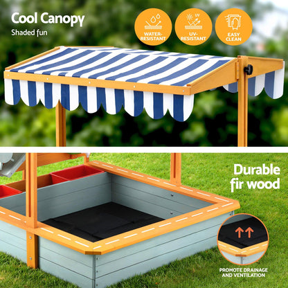 Keezi Kids Sandpit Wooden Canopy Sandbox With Cover Funnel Outdoor Toys 110cm Green.