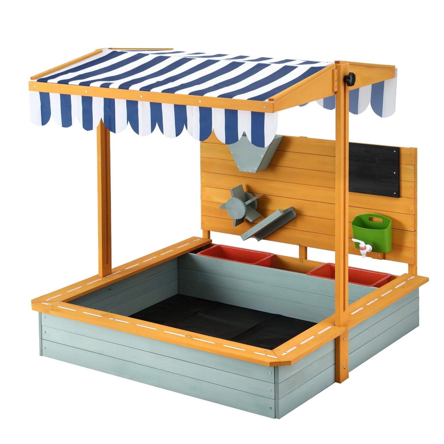 Keezi Kids Sandpit Wooden Canopy Sandbox With Cover Funnel Outdoor Toys 110cm Green.