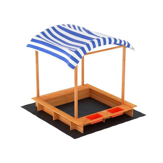 Keezi Kids Sandpit Wooden Sandbox Sand Pit with Canopy Water Basin Toys 146cm.