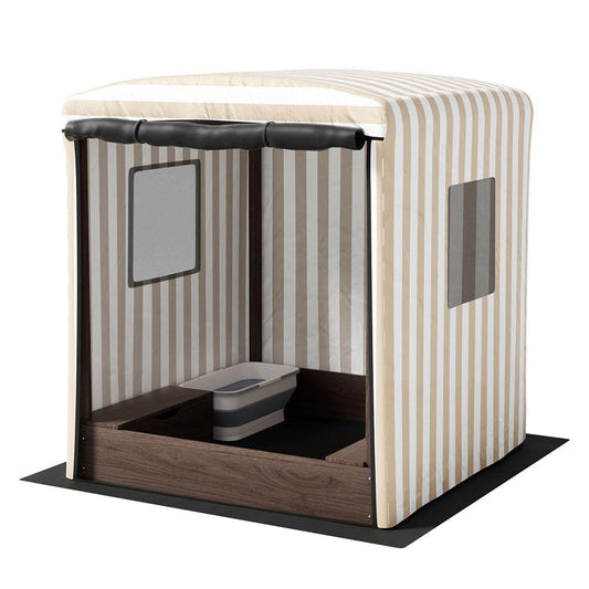 Keezi Kids Sandpit Wooden Sandbox Sand Pit with Canopy Window Water Basin 120cm.