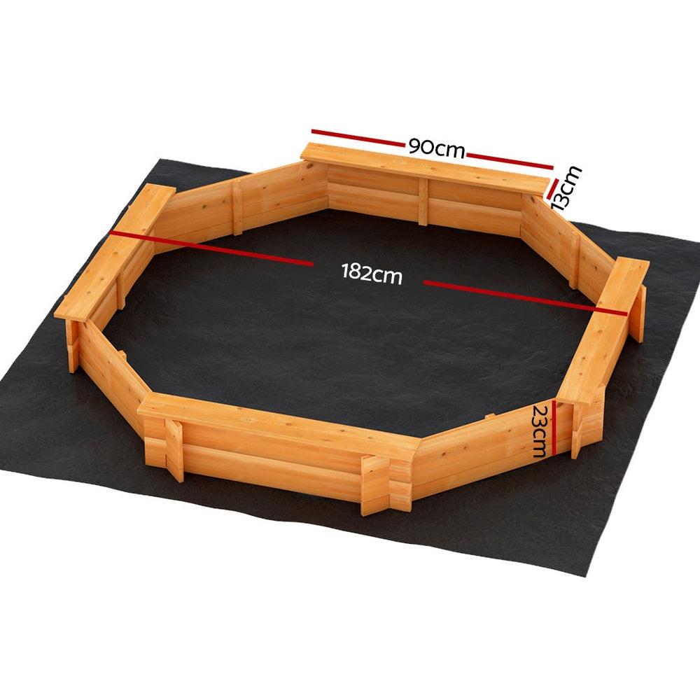 Keezi Kids Sandpit Wooden Round Sand Pit with Cover Bench Seat Beach Toys 182cm.