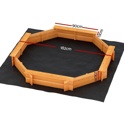 Keezi Kids Sandpit Wooden Round Sand Pit with Cover Bench Seat Beach Toys 182cm.