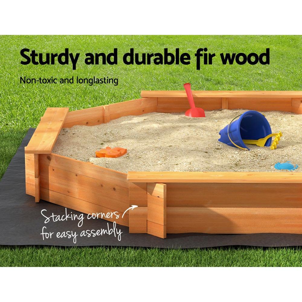 Keezi Kids Sandpit Wooden Round Sand Pit with Cover Bench Seat Beach Toys 182cm.