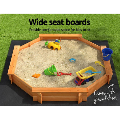 Keezi Kids Sandpit Wooden Round Sand Pit with Cover Bench Seat Beach Toys 182cm.