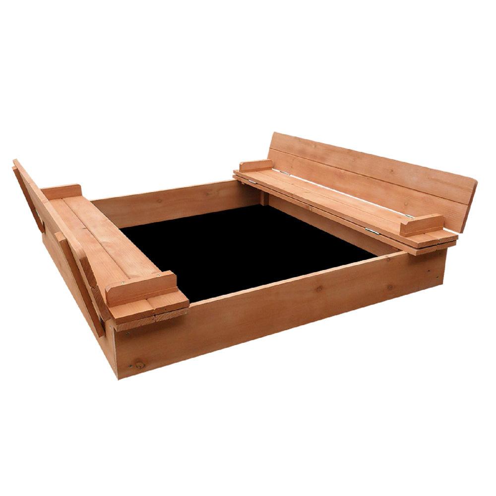 Keezi Kids Sandpit Wooden Sandbox Sand Pit Foldable Seat Outdoor Beach Toys 90cm.