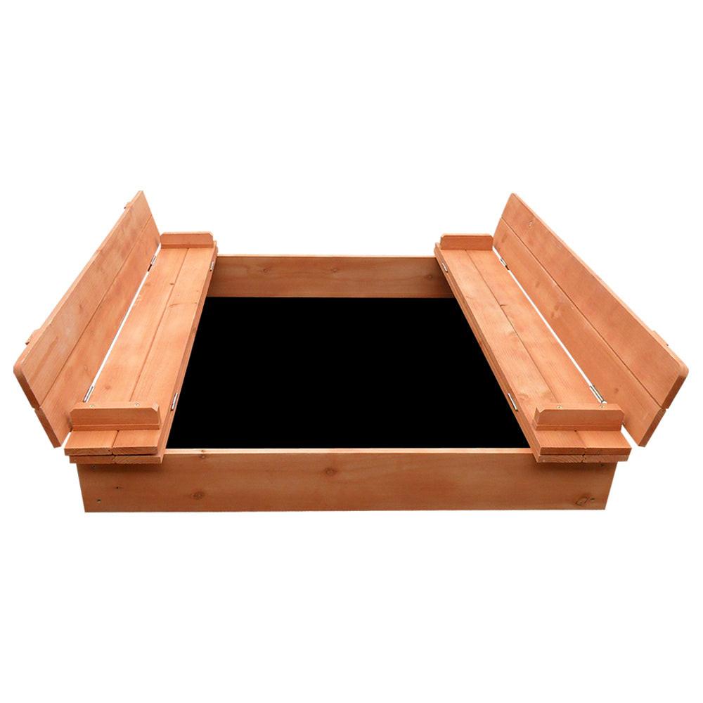 Keezi Kids Sandpit Wooden Sandbox Sand Pit Foldable Seat Outdoor Beach Toys 90cm.