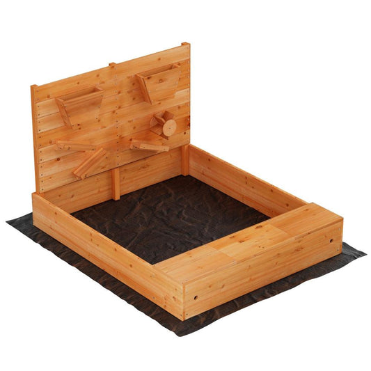 Keezi Kids Sandpit Wooden Sandbox Sand Pit with Cover Funnel Outdoor Toys 120cm.