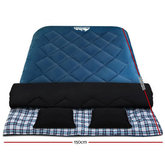Weisshorn Sleeping Bag Double Pillow Thermal Camping Hiking Tent Blue -10&deg;C.