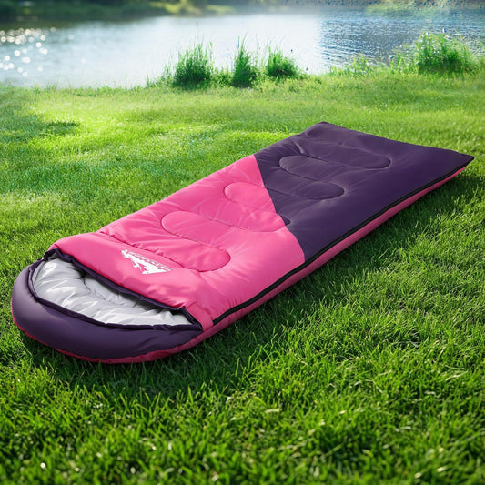 Weisshorn Sleeping Bag Single 213cm Thermal Camping Hiking Pink.